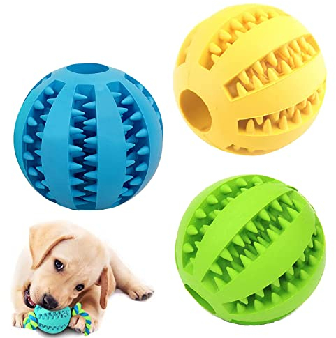 DFsucces Durable Dog Toy Ball (3Pcs) - Interactive Puzzle Teething & Chewing Toys for Small Dogs, Teeth Cleaning & Training Dispensing Ball, Fun & Safe Pet Toys (5cm, 3 Colors)