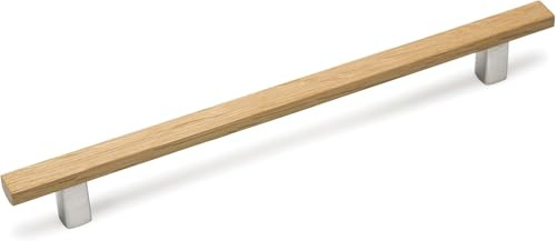 Gedotec Möbelgriffe Aluminium und Holz | 1 Stück - Falttüren-griffe Möbel | Länge: 220 mm | ARA | Eiche - Edelstahl Optik - minimalistisch | Schrankgriffe - Schubladengriffe - Küchengriffe - Türgriffe