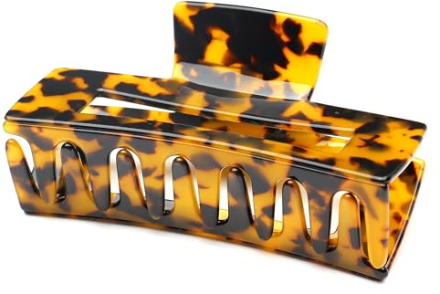 QinGoo Groß Haarklammer Rechteckig Haarspange für Damen, Schildkröte | Hochwertiges Acetat, 10.5cm, abgerundete Zähne, stabiler Halt für lange dickes Haar, ideal für Alltag, Büro, Ausflüge