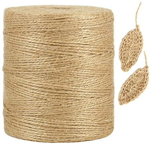 Tenn Well 1500ft 1mm Natural Jute Twine Thin for Crafts | Thin brown twine for crocheting, gift wrapping, gardening, Christmas decor