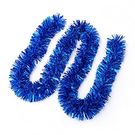 JSRHEEM 3 Stücke Weihnachtsgirlande, 2M Weihnachten Lametta Girlande,Metallic Garland Glitzernde Hängende Dekoration für Weihnachtsbaum Kranz Hochzeit Party Blau