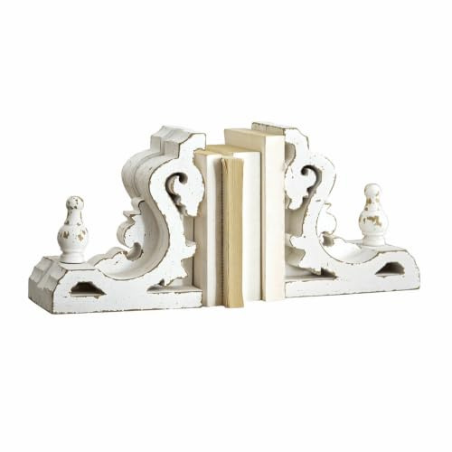 Loberon Buchstütze 2er Set Sami, antikweiß | ornamentale Form, handgedrechselt, feines Antik-Finish, Dekoration, Buchhalterung, Pinienholz