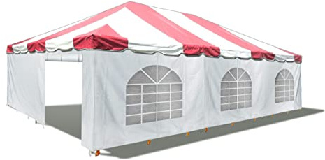 Party Tents Direct 20x30 Canopy Tent with Sidewalls - Steel Frame - Outdoor Gazebo Pavilion Sun Shade Camping Shelter - Red Vinyl Heavy Duty Waterproof Tent Cover - Event Tents for Parties Wedding