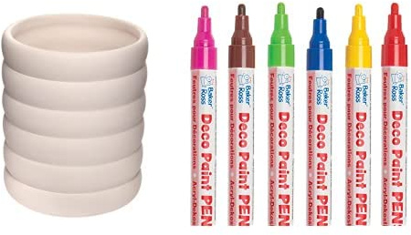 Baker Ross Regenbogen Keramik Blumentöpfe zum Ausmalen Box mit 2und Deko-Lackstifte (Packung B) 6 Stück