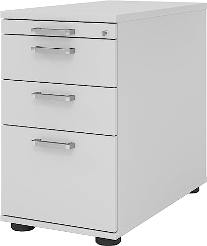 bümö Schreibtisch Schrank Büro mit Hängeregister für Hängeordner, Schubladenschrank Holz in grau, Container mit Schubladen & Hängeregistratur - Schreibtisch Kommode mit Chromgriffe