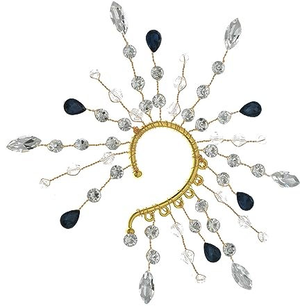 fdsmall Weiß 1pcs Elfen Ohr Manschetten Perle Flügel Ohrring Fee Ohr Wrap Manschetten Ohrringe Crawler Ohrringe Ohrclips Ohrringe Quaste Clip-on Schmuck für Frauen und Mädchen (03)
