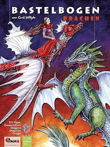 Drachen basteln Papier zum Aufhängen Bastelbogen Ausschneidebogen: 2 Papiermodelle Drachen Mobile basteln für Kinder 7+ DIY Deko