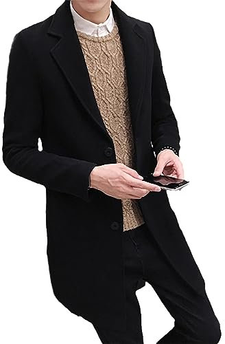 Aoleaky Trench da lavoro casual da uomo in tessuto di lana tinta unita da uomo per il tempo libero misto spolverino giacche Black L