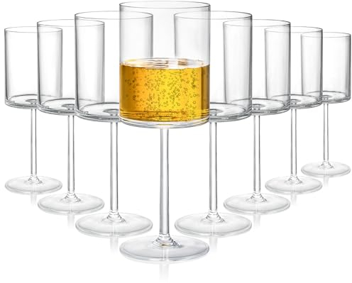 Elsjoy Set of 8 Acrylic Square Wine Glass, 14 oz Unbreakable Red Wine & White Wine Glasses with Long Stem Reusable Cylinder Red Wine Goblet, Shatterproof Wine Stemware for Party, Dinner, Wedding