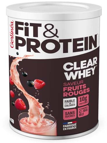 Gerlinéa Fit & Protein - Boisson Protéinée Saveur Fruits Rouges - Clear Whey - Protéines Après le Sport - Musculation Femme - Sans Sucres - 54 Kcal / portion - 288 g (18 boissons)