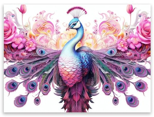 SMTDeco Herdabdeckplatte 30×22 cm – Mehr Arbeitsfläche, Spritzschutz & Schneidebrett – ESG Glas, kratzfest – für Induktion/Ceranfeld – 1-teilig, Motiv Pfau Blumen Rosa