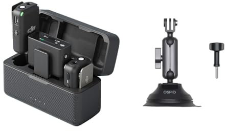 DJI Mic (2 TX + 1 RX + Charging Case), Wireless Lavalier Microphone, 250m (820 ft.) Range & Osmo Action Suction Cup Mount