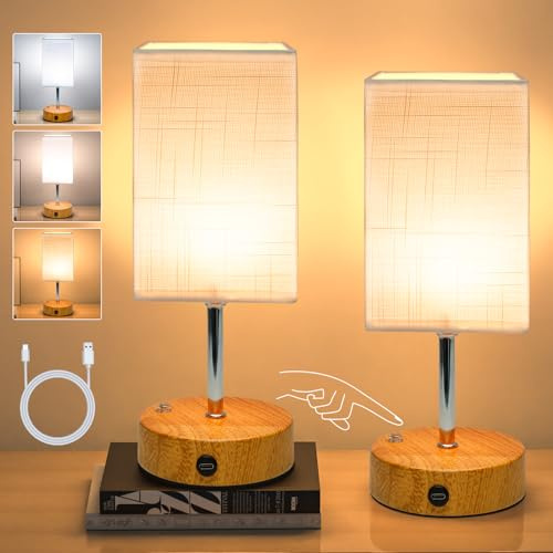 Kabellose Akku Nachttischlampe Touch 3 Farbtemperaturen Stufenlos Dimmbar，2 | 6000mAh Akku mit USB-C Aufladung, geeignet für Wohn- und Schlafzimmer, ideal als Geschenk