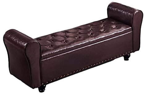 Aufbewahrungsbänke, luxuriöser Fußhocker, Ottomane, Bank, Wohnzimmer, Sofa, Hocker, Schuhe, Bank, Schlafzimmer, Bettende, Hocker, Leder-Chaiselongue (Farbe: Saphirblau, Größe: 100 cm)