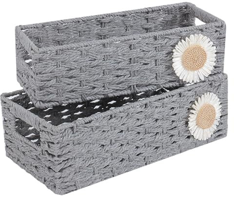 YheenLf 2er-Pack Korb, Aufbewahrungskörbe Geflochten, Präsentkorb leer, Stapelbare Regalkörbe, Aufbewahrungsbox für Schlafzimmer und Badezimmer, 37x16.5x11cm/32x12x10cm, Grau