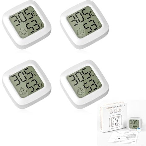 4 pièces Mini LCD Thermomètre Hygromètre,Moniteur de Température et Humidimètre, Thermo Hygromètre Indicateur du Niveau de Confort,Pour Maison, Chambre Bébé, Culture and Cave