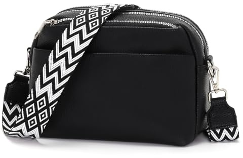 Zyig umhängetasche damen klein handtasche damen leder crossbody bag damen schwarz mit 3.5cm Breitem Schultergurt 8 fächern