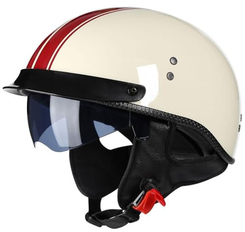 Retro Motorrad Halbhelme Motorradhelm für Herren und Damen ECE-Zertifizierung Jethelm Mit Visier Halbschalenhelm Braincap für Bike Cruiser Chopper Moped Scooter Offenem Helm, M-XXL