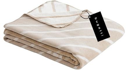 bugatti Decke 150x200 cm - Baumwollmix, Made in Germany, warm & waschbar, Kuscheldecke beige sportlich