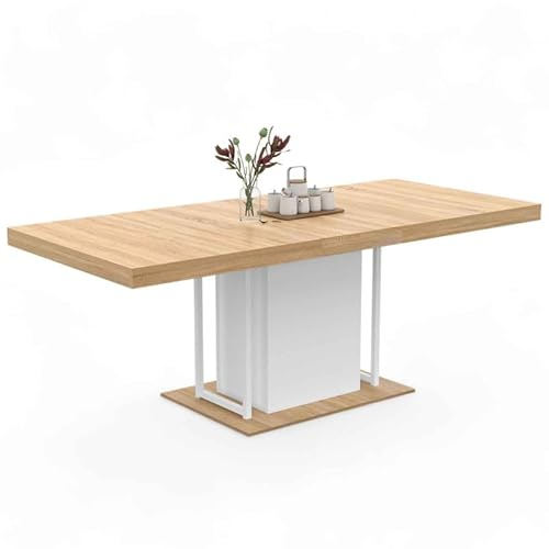 IDMarket - Esstisch, ausziehbar, rechteckig, UGO für 6-10 Personen, Holzoptik Buche und Weiß, 160 – 200 cm