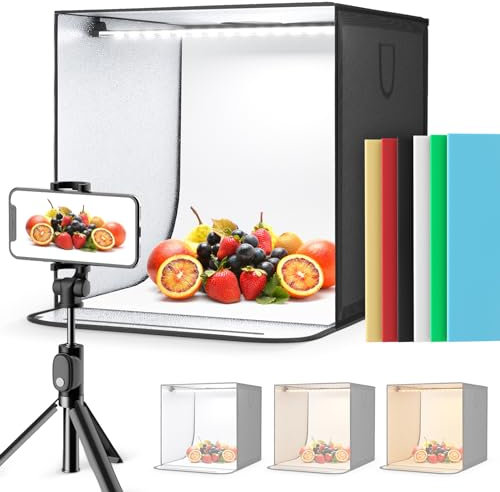 MQDLJSE Light Box Photography Softbox, 50x50cm Portable Photo Studio Light Box Dimmerabile Shooting Tenda Kit con 84 luci LED e 6 fondali per la Fotografia di Gioielli