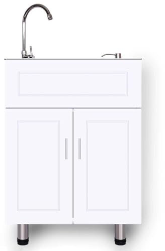 HARELA Freistehende Edelstahl Spültisch Gastro 1 Becken, Gewerbespüle mit Wasserhahn für Kalt- und Warmwasserleitungen, für Garage, Restaurant, Hinterhof, Küche(60 * 40cm/23.6 * 15.7in)