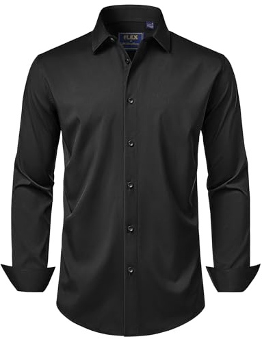J.VER Herren Hemd Langarm Regular Fit Businesshemd Modische BüRo Oberhemd Geschäftsleute Knitterarm Anzug Hemden,Alle Schwarz,L
