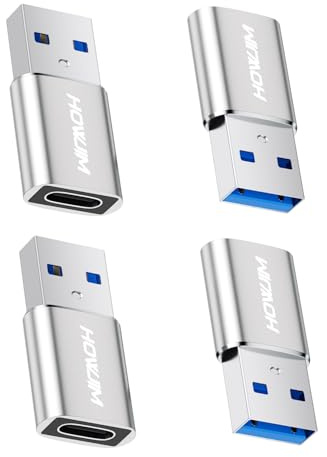 HOWJIM Adaptateur USB vers USB-C 4 Pack,5 Gbps USB-C Femelle vers USB Mâle | Charge Rapide,Adaptateur USB A vers USB C OTG pour Phone 15 16 17 Pro Max Pad Pro G-alaxy Smartphone Laptop Tablet Argenté
