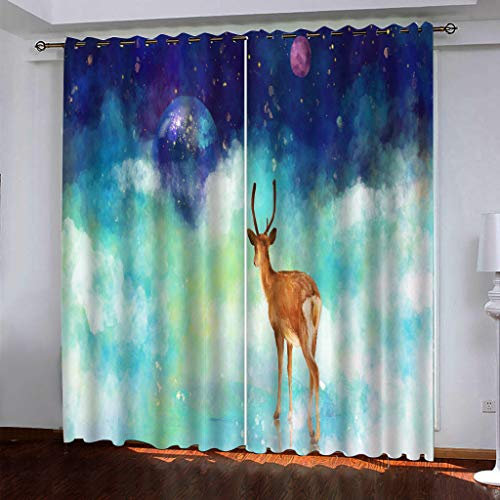 MAYNUO Blickdichte Vorhänge Mit Motiv 3D Bemalte Karikatur Tier Elch Kinder Gardinen Ösen Gardine Thermo 280x160 cm Schlafzimmer Kinderzimmer Vorhange Dekoratives Muster, Verdunklungsvorhänge