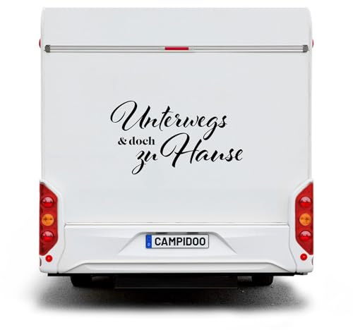 CAMPIDOO Fahrzeug Aufkleber „Unterwegs und doch Zuhause“ | für Wohnmobil, Wohnwagen oder PKW, Fahrzeugaufkleber Spruch | Länge/Farbe: 30cm / Pink - 41