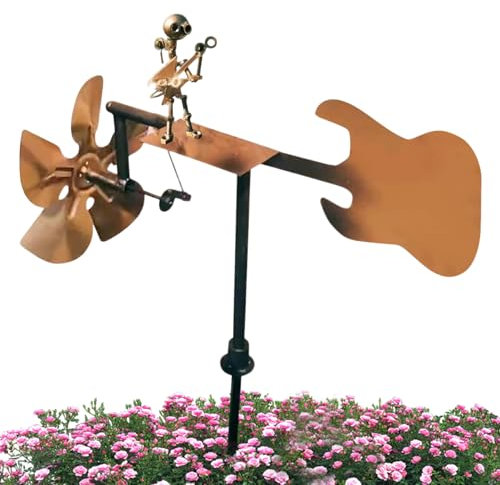 Tamborilero De Metal Hecho A Mano, Figuras Y Estatuas De Percusionistas Musicales, Hilanderas De Viento Para Jardín, Figurilla De Arte Rockero Para Decoración De Jardín, Escultura De Guitarra