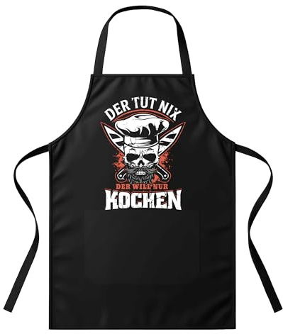 UGLYSHIRT Grillschürze Herren Der will nur kochen | Lustige BBQ Schürze mit Spruch | Geschenk für Männer, Grillmeister, Vatertag, Geburtstag | Schwarz – One Size – witzige Kochschürze