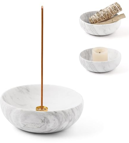 WORHE Räucherstäbchenhalter aus Travertin, Natürlichem Marmor, 9 Löcher | Räucherstäbchenhalter mit 9 Räucherlöchern, Handgefertigt, Ideal für Meditation, Yoga-Dekoration, Weiß (WH086)