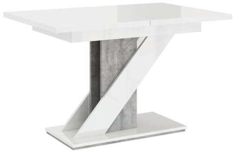 Extendable White Gloss Dining Table 120-160cm - Modern Dining Table MDF, Sleek Design, Kitchen Table Transforming Extending Table for Any Room