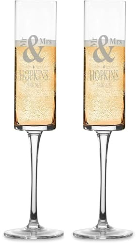 ukgiftstoreonline Personalised Wedding Champagne Glasses Set, Mr and Mrs Engraved, 23 cm Tall, 2 Pieces