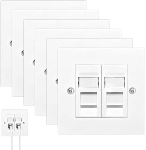 2 Pack Cat6 RJ45 Socket Ethernet Socket Wall Boxes Ethernet Wall Socket Ethernet Plug Wall Socket Double Socket RJ45 Network Wall Plate with Keystone Jack Modular for CAT6/CAT5E/CAT5(White)