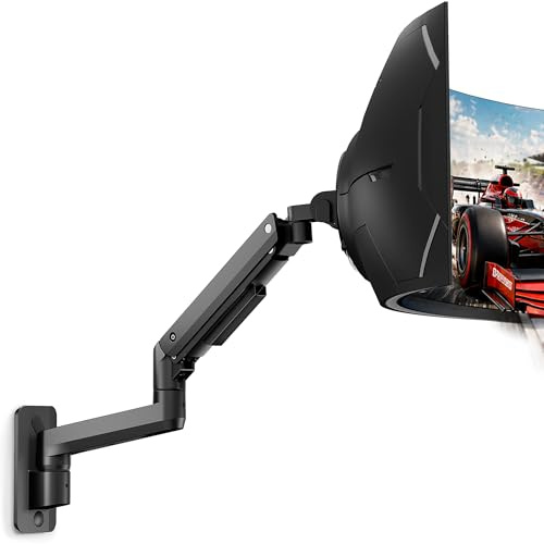 monTEK Ultrawide Monitor Wall Mount for 17-49 Inch Screens, High Performance Monitor Mount for up to 20 kg, Adjustable Gas Spring Monitor Arm, 75 x 75/100 x 100 VESA Wall Mount, Black