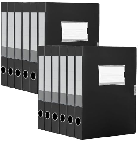 Woobroo 12 PCS Box File, Black Plastic Box File 75mm Spine A4 Box Files for Office School Paperwork Storage Paper Documents Files Photos