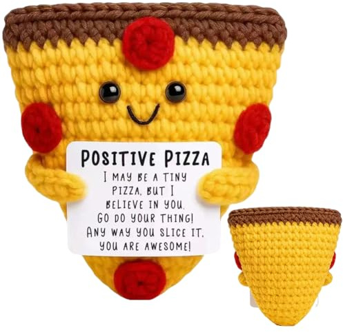 Tupinerq Pizze Positiva all'Uncinetto, Pizze Fatte a Mano All'uncinetto, Decorazioni da Scrivania Lavorati Arredamento la Casa, Compleanno Regalo per Amica Collega Famiglia