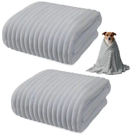 HMCEY 2 Pièces Couverture pour Chat Chien 45 X 65 CM,Plaid pour Chien Lavable,Plaid Anti Poils Animaux,Animal Blanket,Couverture Douce Chaude pour Canapé pour Petite et Moyenne Taille - Gris Clair