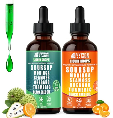 Soursop Bitters Liquid Drops 10 in 1 with Sea Moss, Ashwagandha | Original & Zesty Orange Flavor Combo | 2-Pack (2 Fl Oz Each) | Herbal Extracts for Overall Health | Vegan, Non-GMO, Gluten-Free