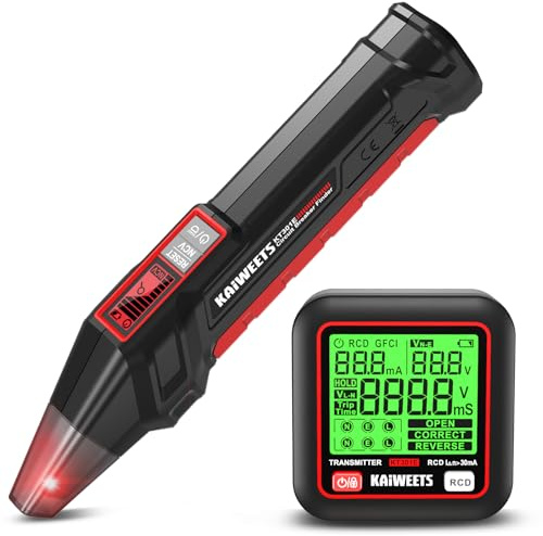 KAIWEETS Sicherungsfinder Set mit 2,2 Zoll LCD, Steckdosentester mit RCD-Test zur Verdrahtungsprüfung, Stromkreisfinder mit NCV und LED-Taschenlampe für Elektriker und Heimgebrauch