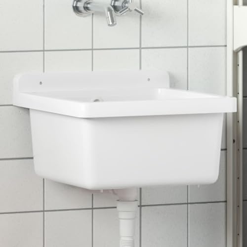 Mokuyary Lavabo pour montage murale blanc 40x40x24 cm résine Lavabo, Vasque à Poser au-dessus du Comptoir pour Salle de Bains, WC d'invités, Hôtel, Toilettes