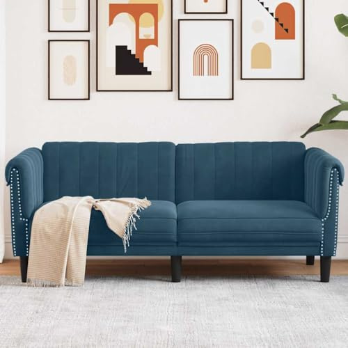 YunCangg 2-Sitzer Sofa Blau Samt, Komfortable Wohnzimmer Couch mit Massivholzbeinen, Luxuriöse Polstergarnitur für Zuhause, Modernes Design, Robuste Konstruktion, Max. 220 kg