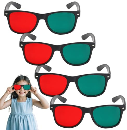 Faticenic 4Pcs 3D Glasses, Black Frame Red Green 3D Viewing Glasses for Dimensional Anaglyph TV Movie DVD Game and Amblyopia Training Eyeglasses, for Movies at Home, Viewing
