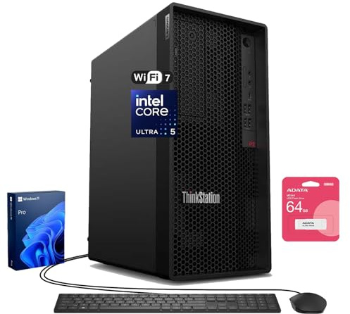 Lenovo ThinkStation P2 Tower Desktop AI PC, Intel Core Ultra 5 225, 64GB DDR5, 2TB SSD, Wi-Fi 7, Support 3-Display 4K, HDMI, DP, Optical Disc Drive, Windows 11 Pro, Business Workstation, w/Bundle