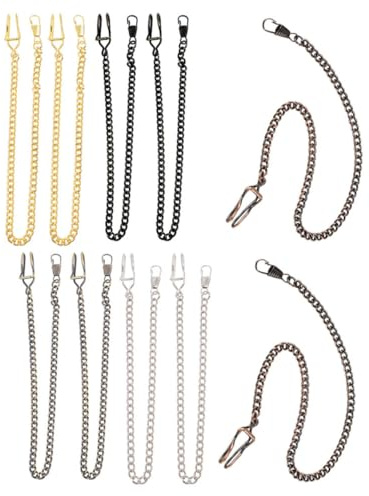 KAJNBN Taschenuhr Legierungsketten 10 Stück 37,5cm Lange Vintage Uhrenketten für Herren Damen Vielseitige Retro Halsketten zum Aufhängen an Westen und Jeans Bronze Schwarz Silber Gold