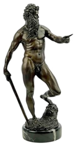 Poseidone Nettuno Statua in bronzo su base in marmo, 32,5 cm, scultura greca romana del dio del mare, statuetta da collezione in vero bronzo a cera persa