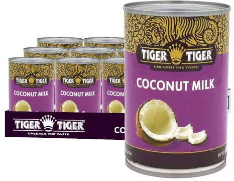 Tiger Tiger Thai Coconut Milk 400ml (12 Cans) – Creamy Coconut Milk for Curry Cooking Baking & Desserts