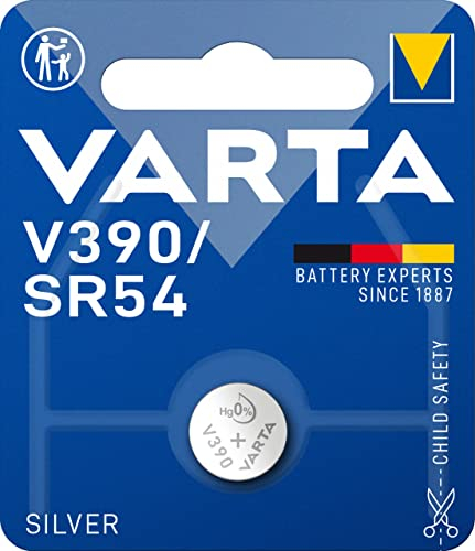 VARTA Batterien V390/SR54 Knopfzelle, 1 Stück, Silver Coin, 1,55V, kindersichere Verpackung, für elektronische Kleingeräte - Uhren, Autoschlüssel, Fernbedienungen, Waagen